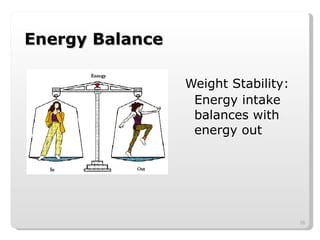 Energy Balance Weight Stability: Energy intake balances with energy out 