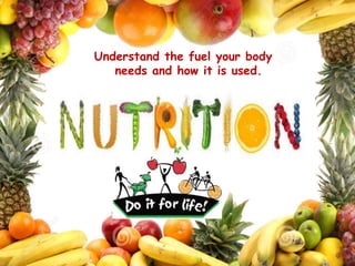 Understand the fuel your body
needs and how it is used.
 