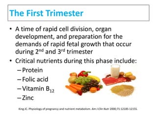 The First Trimester
• A time of rapid cell division, organ
development, and preparation for the
demands of rapid fetal gro...