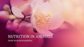 NUTRITION IN ANIMALS
DONE BY:M.DEEPASHIKHA
 