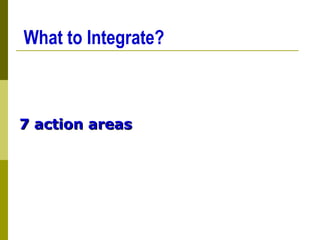 What to Integrate?
7 action areas
7 action areas
 