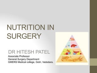 NUTRITION IN
SURGERY
DR HITESH PATEL
Associate Professor
General Surgery Department
GMERS Medical college, Gotri, Vadodara.
 