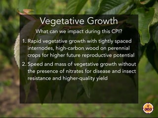 Vegetative Growth
1. Rapid vegetative growth with tightly spaced
internodes, high-carbon wood on perennial
crops for highe...