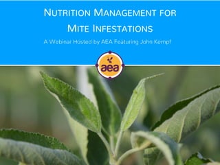 NUTRITION MANAGEMENT FOR
MITE INFESTATIONS
A Webinar Hosted by AEA Featuring John Kempf
 