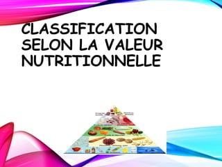 CLASSIFICATION
SELON LA VALEUR
NUTRITIONNELLE
 