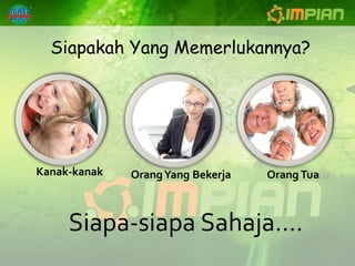 Siapakah Yang Memerlukannya?




Kanak-kanak   Orang Yang Bekerja   Orang Tua



     Siapa-siapa Sahaja….
 