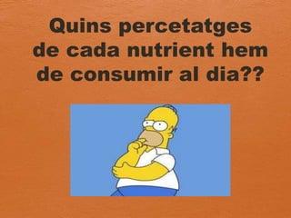 Quins percetatges
de cada nutrient hem
de consumir al dia??
 