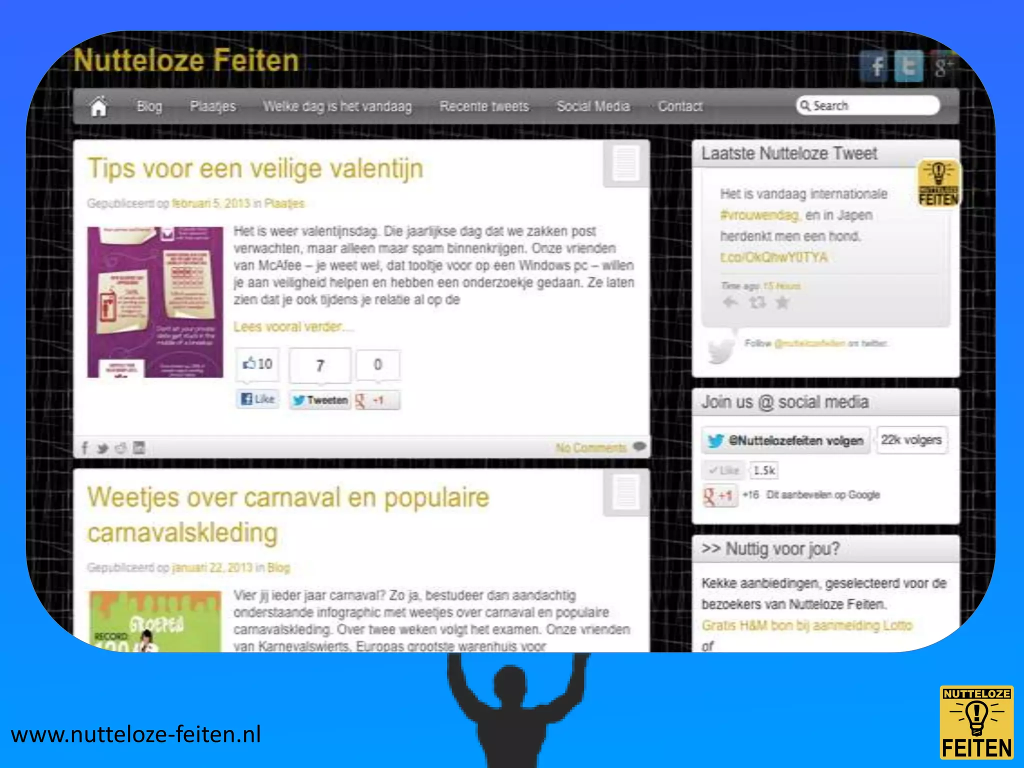 Website
    • Website gestart

    • ‘Diepgang bieden’ – mogelijkheid dieper op
      een onderwerp in te gaan

    • Verdienmodel….



www.nutteloze-feiten.nl
 