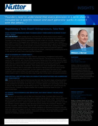 William J. Bernat is a partner in
the Corporate and Transactions
Department and a member of the
firm’s Emerging Companies and
Commercial Finance practice groups.
His practice is focused on private equity,
venture capital and angel financing
transactions, mergers and acquisitions,
and corporate governance issues.
PARTNER
Co-chair, Emerging Companies
617.439.2713
wbernat@nutter.com
PRESS CONTACT:
Heather Merton
Senior Communications Manager
617.439.2166
hmerton@nutter.com
William J. Bernat
WHAT DO ENTREPRENEURS NEED TO KNOW ABOUT TERM SHEETS IN ORDER TO GET
A DEAL DONE?
WILLIAM BERNAT: Term sheets are not “one size fits all.” Since most of a term sheet’s
provisions are meant to protect the investors’ investment, it’s not uncommon for investors and
founders to have vastly different expectations of what a deal will look like. Getting a signed
term sheet is one of the biggest early milestones for a company to achieve, but it doesn’t
guarantee an investment—that comes only when the parties are able to agree on the definitive
deal documents that spell out the specific provisions in the term sheet, among other matters.
Founders need to understand that every provision in a term sheet is included for a specific
reason and each generally works in concert with the others, meaning that modifying the terms
in one section will likely have a rippling effect elsewhere.
WHAT’S COVERED IN A TERM SHEET?
WB: A lot, all focused around four major themes—economics, management and control,
investor rights and protection, and rights upon exit/liquidity. The economics of the deal are
usually at the forefront, with the pre-money valuation being one of the hardest terms to reach
agreement on. Investors generally want a big enough piece of the pie to justify doing the deal,
to get paid back first in a down-side scenario, and to ensure future equity grants to
employees don’t dilute their investment. Term sheets also cover management and control
issues, as investors want to participate in the decision-making process and control certain
founder behavior; investor protections, so that investors can protect the value of their
investment and prevent others from getting liquidity out ahead of them; and exit and liquidity,
where investors want to ensure they have a way to get their money back in all possible scenarios.
HOW CRITICAL ARE OPTION POOLS IN CONDUCTING NEGOTIATIONS AND HAMMERING
OUT TERM SHEETS?
WB: Options and other equity incentives are the main way that early stage companies attract
and motivate key employees, so investors will require a company to increase the number of
shares available to be issued under the pool to a certain agreed-upon percentage (10 to 20%)
to ensure that the company has the ability to do so. The negotiation isn’t usually around the
size of the pool, however, but rather whether the increase should be made on a pre- or
post-money basis.
OF COURSE THE ECONOMICS ARE IMPORTANT, BUT WHAT ABOUT THE BALANCE
OF POWER?
WB: Valuation is important, but not the most important thing. Founders often focus too
heavily on it, not understanding that a savvy investor may be able to “undo” most of what was
gained through the valuation by modifying the other terms in the term sheet. Governance,
management and control—where investors will receive certain contractual rights that can limit
the founders’ actions regarding major decisions arising during the company’s lifespan—are
also key concepts. Investors may have the right to approve a sale of the company or the
issuance of future rounds of stock. The investor designee on the board of directors may also
have veto rights with respect to certain types of transactions, like incurring debt or increasing
executive salaries. These are all critical components of making a fair deal and important
aspects of creating a workable term sheet.
Negotiating a Term Sheet? Entrepreneurs, Take Note
“Founders need to understand that every provision in a term sheet is
included for a specific reason and each generally works in concert
with the others...”
Nutter is a Boston-based law firm that
provides legal counsel to industry-leading
companies, early stage entrepreneurs,
institutions, foundations, and families,
across the country and around the world.
The firm’s lawyers are known for their
client-centric approach and extensive
experience in business and finance,
intellectual property, litigation, real estate
and land use, labor and employment, tax,
and trusts and estates. Co-founded in
1879 by Louis D. Brandeis, who later
became a renowned justice of the U.S.
Supreme Court, Nutter is dedicated to
helping companies prosper in today’s
competitive business environment.
INSIGHTS
This update is for information purposes only and should not be construed as legal advice on any specific facts or circumstances.
Under the rules of the Supreme Judicial Court of Massachusetts, this material may be considered as advertising. Copyright © 2017
Nutter McClennen & Fish LLP. All rights reserved.
This update is for information purposes only and should not be construed as legal advice on any specific facts or circumstances.
Under the rules of the Supreme Judicial Court of Massachusetts, this material may be considered as advertising. Copyright © 2018
Nutter McClennen & Fish LLP. All rights reserved.
 