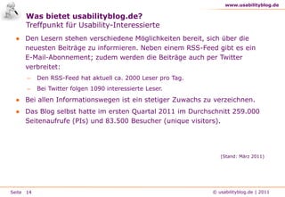 Fokus der UntersuchungZentrale Fragestellungen5Wer nutzt usabilityblog.de?