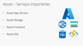 Azure – Serviços importantes
• Azure App Service
• Azure Storage
• Azure Functions
• Azure SQL
 