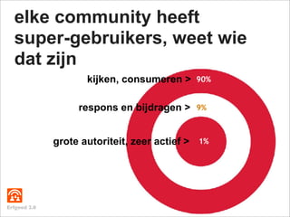 elke community heeft
  super-gebruikers, weet wie
  dat zijn
                     kijken, consumeren >       90%


       ...