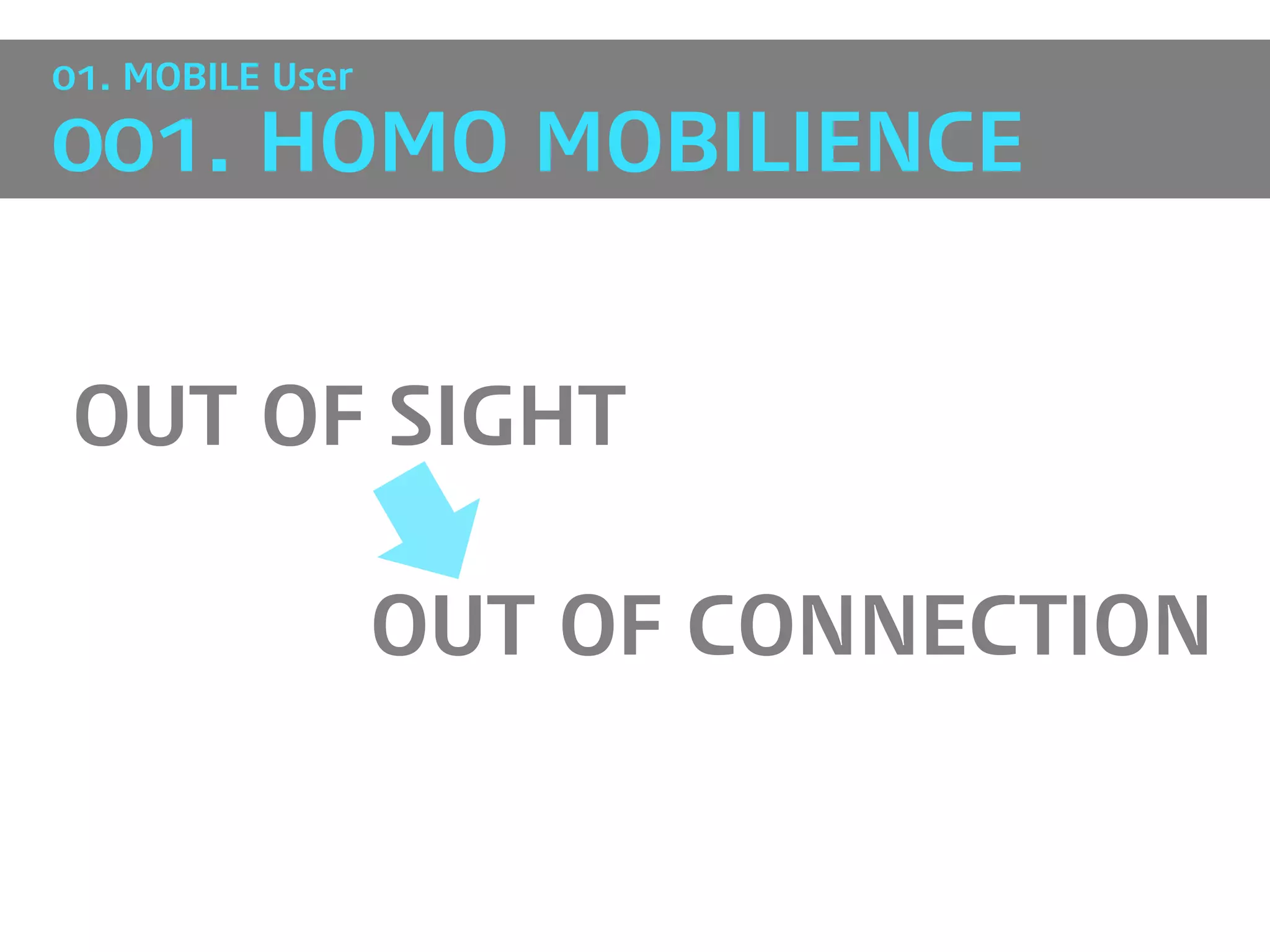 01. MOBILE User

001. HOMO MOBILIENCE


OUT OF SIGHT

                  OUT OF CONNECTION
 