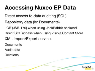 To extend services and components  (contribute Java code or scripting) Nuxeo EP uses extension points consistently across the platform One model for development 