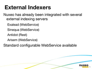 Extension Points Nuxeo Runtime Nuxeo Core Nuxeo Services Nuxeo UI Nuxeo UI Nuxeo UI Doc  types Nuxeo UI Security policy Version policy Workflow Relations Connector Look Navigation actions Plug Plug Plug 