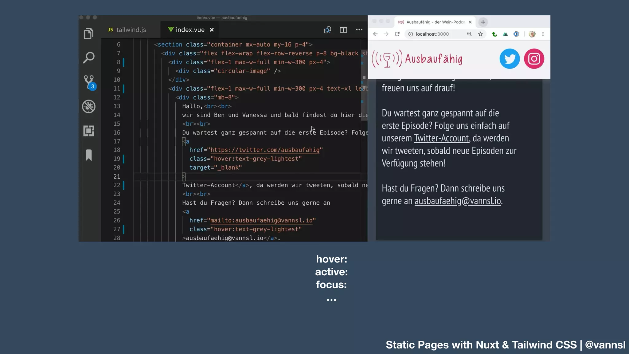 Static Pages with Nuxt & Tailwind CSS | @vannsl hover: active: focus: … 