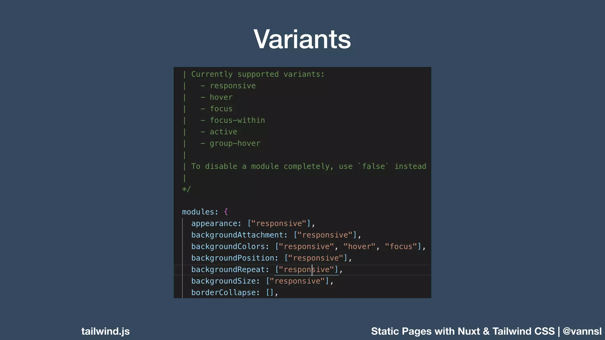 Static Pages with Nuxt & Tailwind CSS | @vannsl Variants tailwind.js 