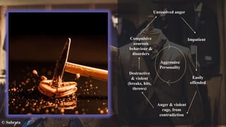 © Subrata
Unresolved anger
Compulsive
neurosis
behaviour &
disorders
Destructive
& violent
(breaks, hits,
throws)
Impatient
Easily
offended
Anger & violent
rage, from
contradiction
Aggressive
Personality
 