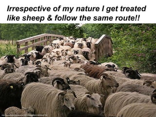 Irrespective of my nature I get treated like sheep & follow the same route!!  http://www.flickr.com/photos/35110249@N05/3600909776/ 