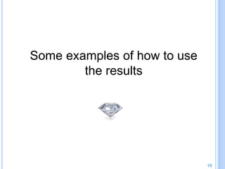 Some examples of how to use
the results
19
 
