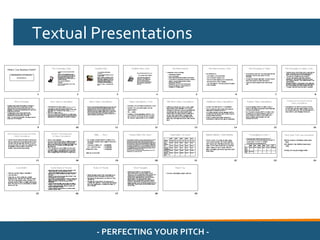 Textual Presentations




        - PERFECTING YOUR PITCH -
 
