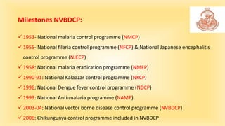  1953- National malaria control programme (NMCP)
 1955- National filaria control programme (NFCP) & National Japanese en...