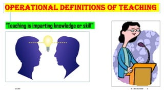 OPERATIONAL DEFINITIONS OF TEACHING
“Teaching is imparting knowledge or skill"
6/16/2022 DR. C. BEULAHJAYARANI 8
 