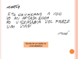 Escrita de um adulto no 
nível alfabético 
 