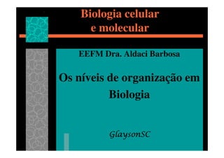 Biologia celular
      e molecular

   EEFM Dra. Aldaci Barbosa

Os níveis de organização em
          Biologia


          GlaysonSC
 