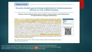 Kader MA, Dabke SB, Shukla AG, Reddy V, Abdul Khadar SM, Maheshwari D, Ramakrishnan R. Pars plana Aurolab
aqueous drainage implantation for refractory glaucoma: Outcome of a new modied technique. Indian J Ophthalmol. 2022
Mar;70(3):839-845. doi: 10.4103/ijo.IJO_1791_21. PMID: 35225526; PMCID: PMC9114538.
 