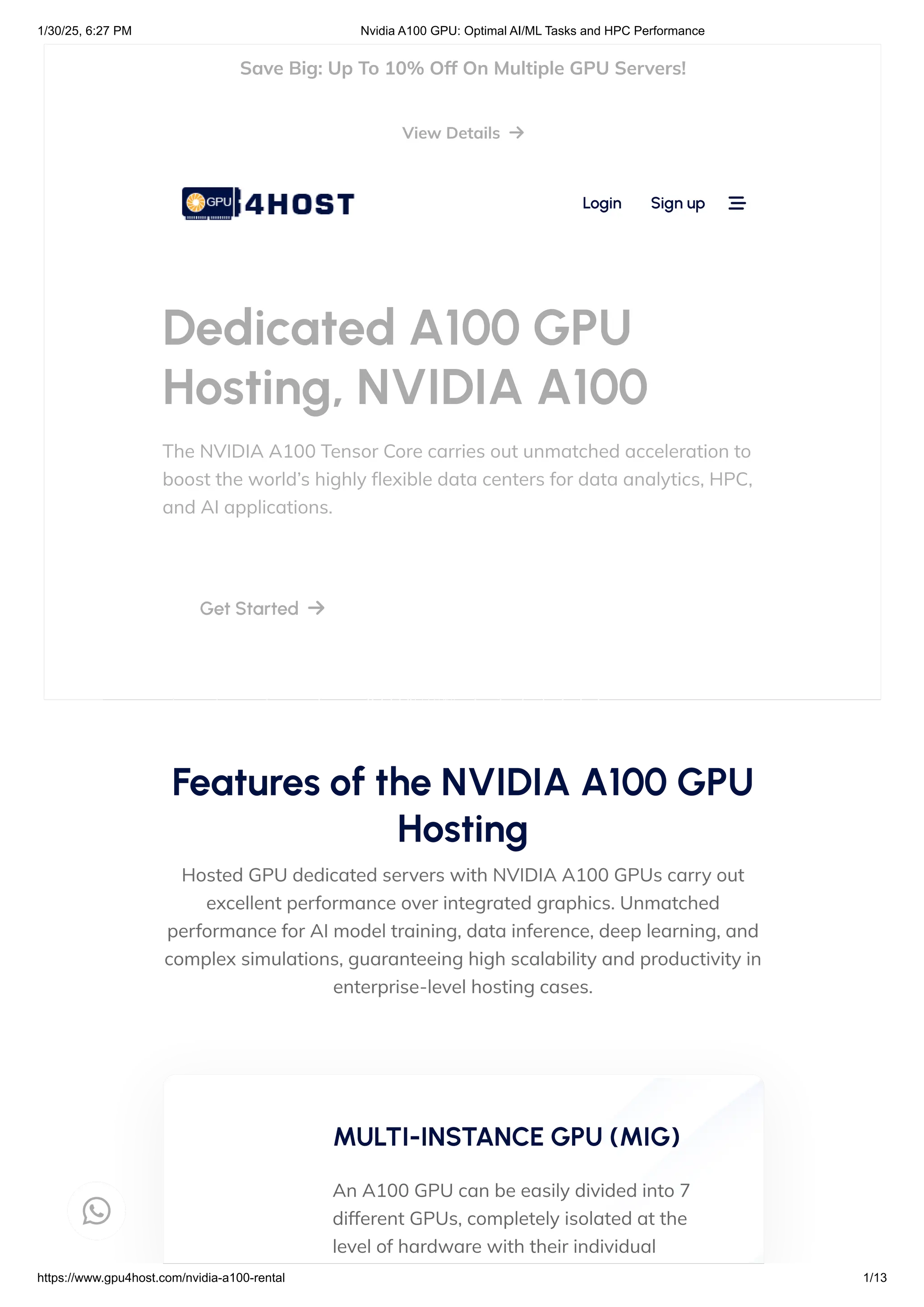 NVIDIA A100 for Deep Learning and Artificial Intelligence | PDF
