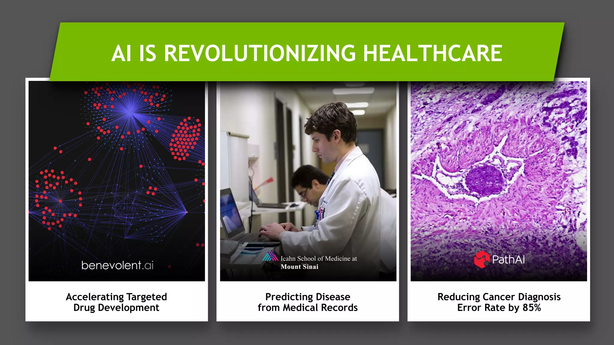 8
Accelerating Targeted
Drug Development
Reducing Cancer Diagnosis
Error Rate by 85%
Predicting Disease
from Medical Records
AI IS REVOLUTIONIZING HEALTHCARE
 