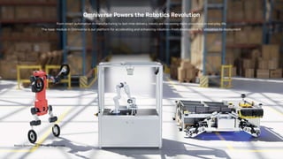 Omniverse Powers the Robotics Revolution
From smart automation in manufacturing to last-mile delivery, robots are becoming more ubiquitous in everyday life.
The Isaac module in Omniverse is our platform for accelerating and enhancing robotics—from development to simulation to deployment.
Robotic Systems Lab, ETH Zurich & Swiss-Mile
 
