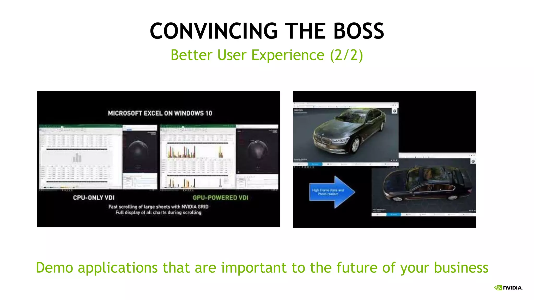 CONVINCING THE BOSS
Better User Experience (2/2)
Demo applications that are important to the future of your business
 