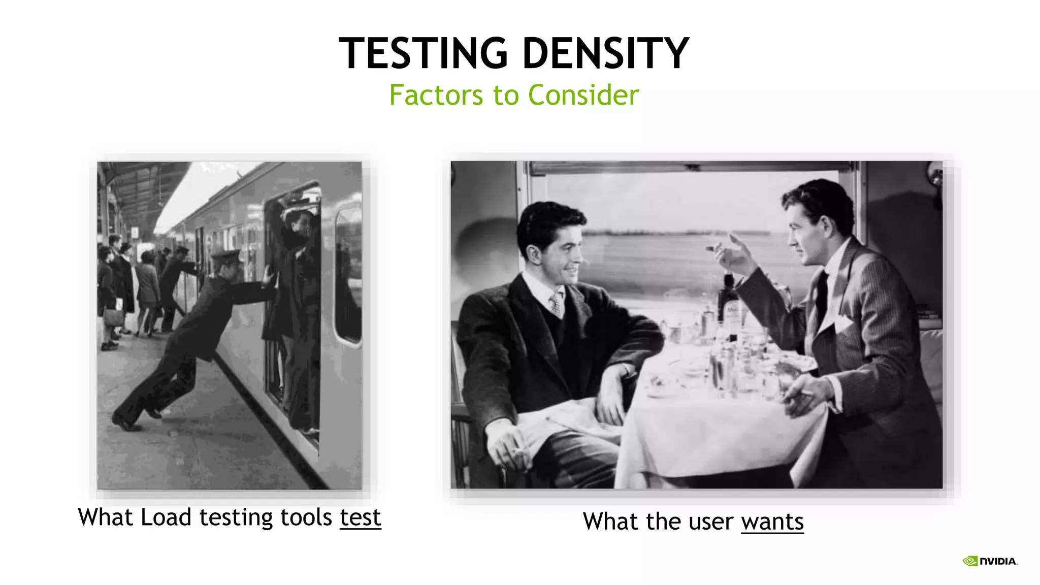 TESTING DENSITY
What Load testing tools test
Factors to Consider
What the user wants
 