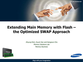 Jihyung Park, Hyuck Han and Sangyeun Cho
Memory Solutions Lab
Memory Business
Extending Main Memory with Flash –
the Optimized SWAP Approach
 