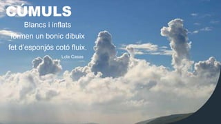 CÚMULS
Blancs i inflats
formen un bonic dibuix
fet d’esponjós cotó fluix.
Lola Casas
 