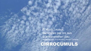 CIRROCÚMULS
Rodons i suaus,
carreteres per les aus
que transmeten pau.
Nicole Grueso, Eric Moreno i Arnau Torrente
 