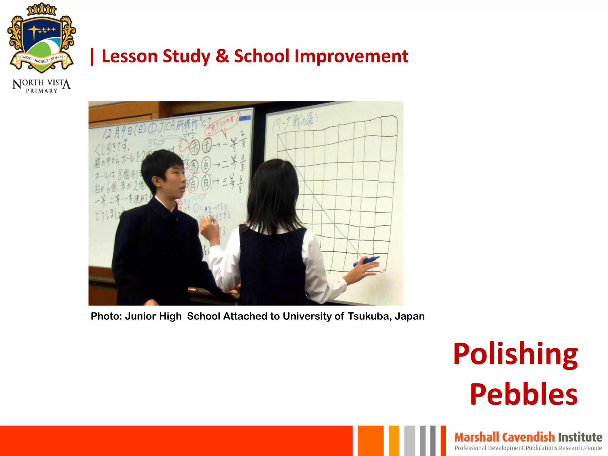 Polishing
Pebbles
| Lesson Study & School Improvement
Photo: Junior High School Attached to University of Tsukuba, Japan
 