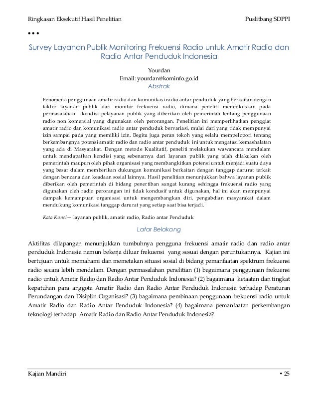 Ringkasan Eksekutif Kajian Puslitbang Sdppi 2014