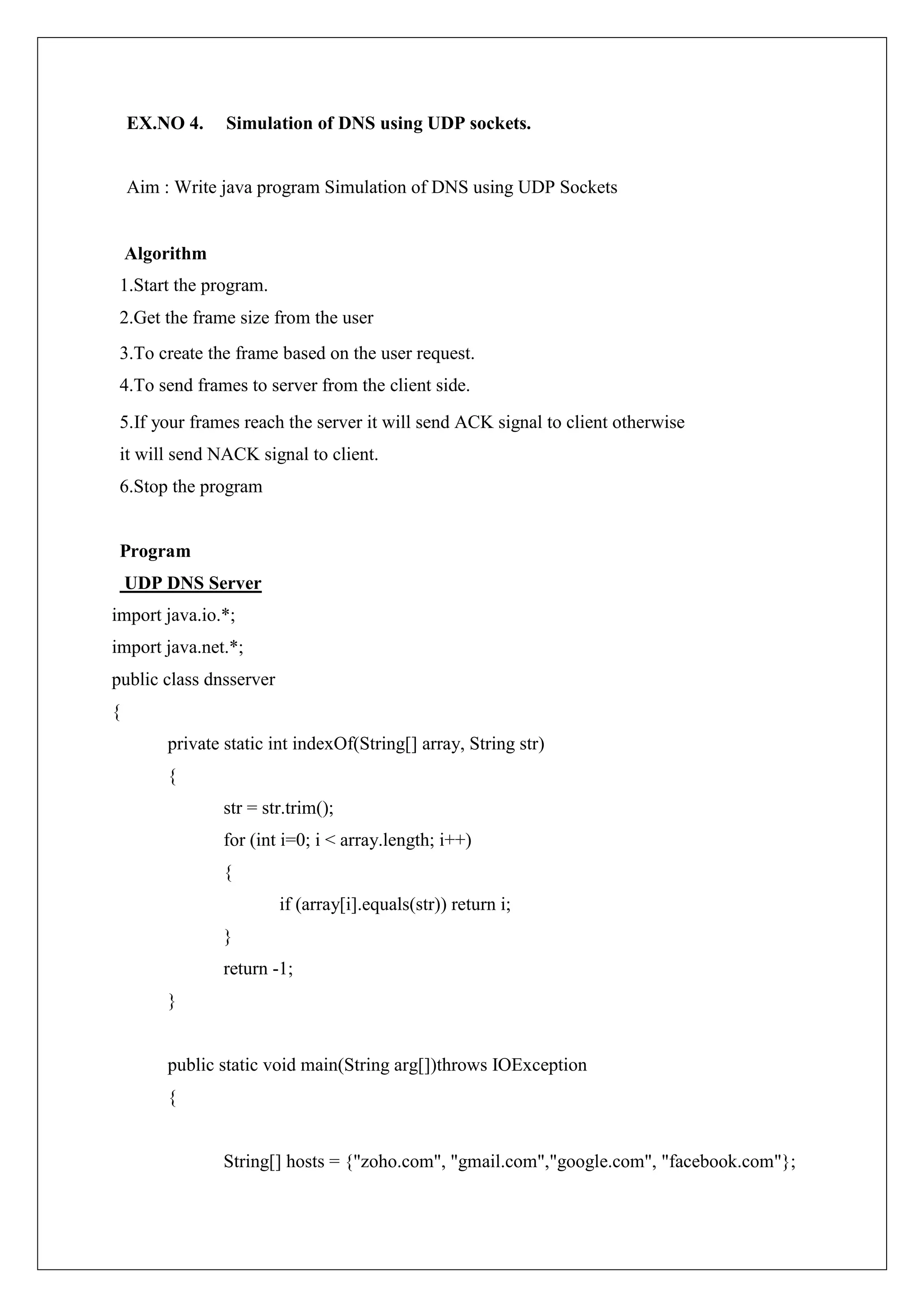 Simulation of DNS using UDP sockets in Java | PDF