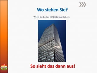 Wo stehen Sie?
Wenn Sie hinter IHRER Firma stehen:

So sieht das dann aus!

 