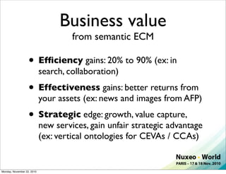 Business value
                                     from semantic ECM

                   • Efﬁciency gains: 20% to 90% (e...
