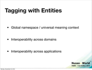 Tagging with Entities

           • Global namespace / universal meaning context


           • Interoperability across do...