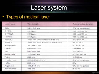 Laser system
• Types of medical laser
 