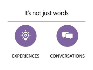 It’s not just words
EXPERIENCES CONVERSATIONS
 