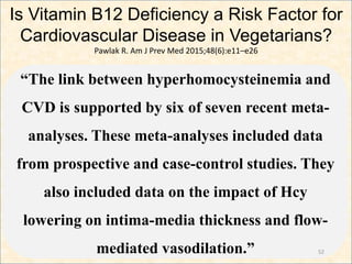 Is Vitamin B12 Deficiency a Risk Factor for
Cardiovascular Disease in Vegetarians?
Pawlak R. Am J Prev Med 2015;48(6):e11–...