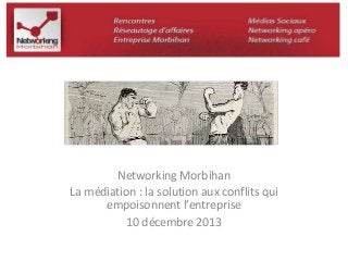 Networking Morbihan 
La médiation : la solution aux conflits qui 
empoisonnent l’entreprise 
10 décembre 2013 
 