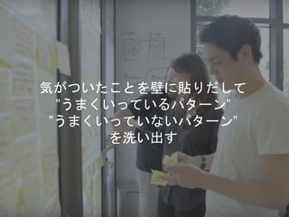 気がついたことを壁に貼りだして
”うまくいっているパターン”
”うまくいっていないパターン”
を洗い出す
 
