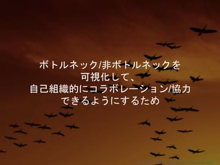 ボトルネック/非ボトルネックを
可視化して、
自己組織的にコラボレーション/協力
できるようにするため
Copyright 2018 Masayuki Tadokoro All rights reserved
 